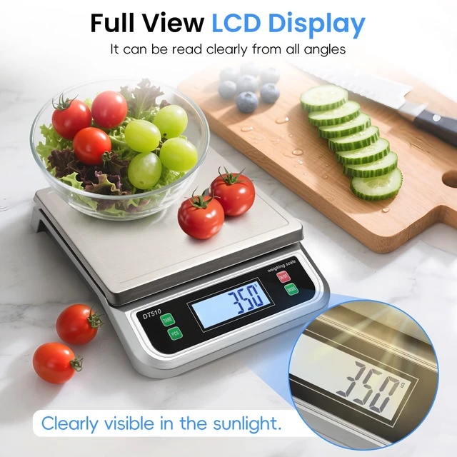 Alt view image 6 of 7 - 88lb Food Scale Stainless Steel with 6 Unit and Tare PCS Funtion | Commercial Kitchen Scale, with Full View LCD Display Large Kitchen Scale for Baking, Cooking, flour, fruits Silver