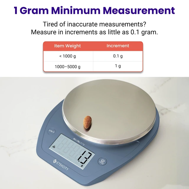 Alt view image 2 of 6 - 0.1g Food Scale, Bowl, Digital Grams and Ounces for Weight Loss, Dieting, Baking, Cooking, and Meal Prep, 11lb/5kg, Stainless Steel Prussian Blue