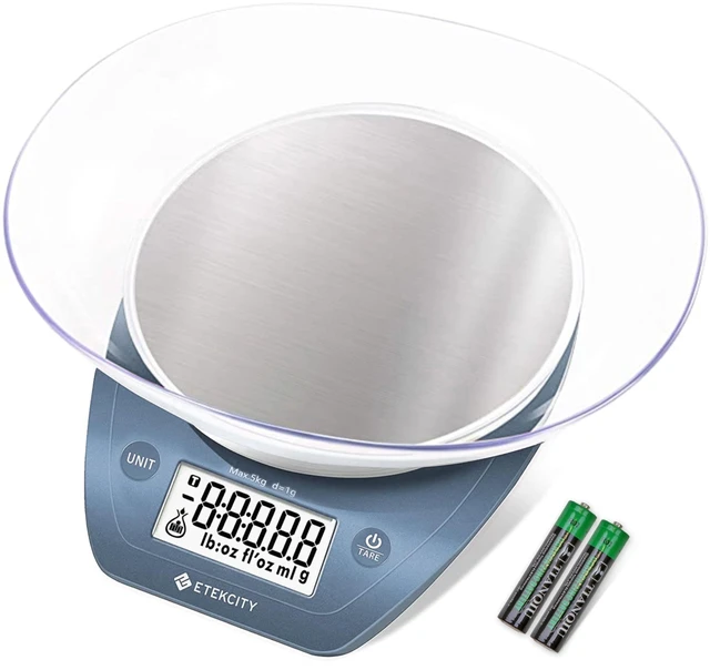 Main image of 0.1g Food Scale, Bowl, Digital Grams and Ounces for Weight Loss, Dieting, Baking, Cooking, and Meal Prep, 11lb/5kg, Stainless Steel Prussian Blue