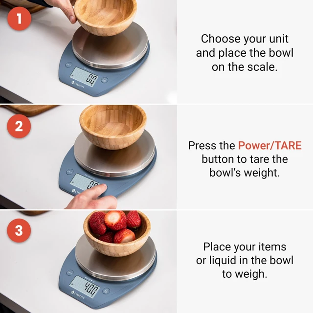 Alt view image 6 of 6 - 0.1g Food Scale, Bowl, Digital Grams and Ounces for Weight Loss, Dieting, Baking, Cooking, and Meal Prep, 11lb/5kg, Stainless Steel Prussian Blue