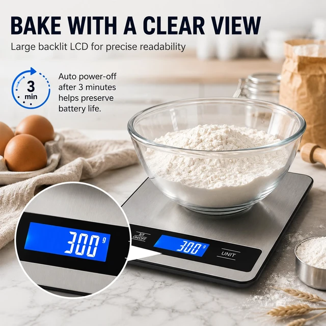 Alt view image 6 of 7 - 33lb/15kg Digital Food Kitchen Scale, Measuring Recipes Coffee Meat Baking | 1 Gram High Precision Stainless Steel Weight Scale with Timer, Tare & Unit Conversion (g/oz/ml/lb) for Cooking Bread Making