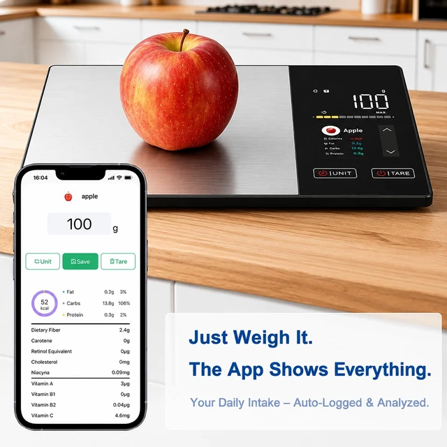 Alt view image 2 of 7 - Smart Food Scale with Nutritional Calculator, Free App & Color Display | Digital Kitchen Scale for Calorie, Carb, Fat & Protein Tracking, 23 Nutrients, Nutrition Scale for Healthy Eating & Meal Prep