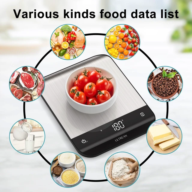 Alt view image 3 of 6 - Smart Food Kitchen Scale with Nutritional Calculator, App for Macro & Calorie Tracking, AI Scan, Digital Grams and Ounces for Weight Loss, Rechargeable, Stainless Steel, 33lb /15kg