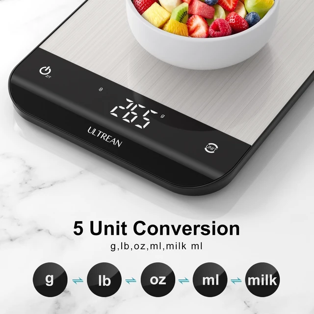Alt view image 4 of 6 - Smart Food Kitchen Scale with Nutritional Calculator, App for Macro & Calorie Tracking, AI Scan, Digital Grams and Ounces for Weight Loss, Rechargeable, Stainless Steel, 33lb /15kg