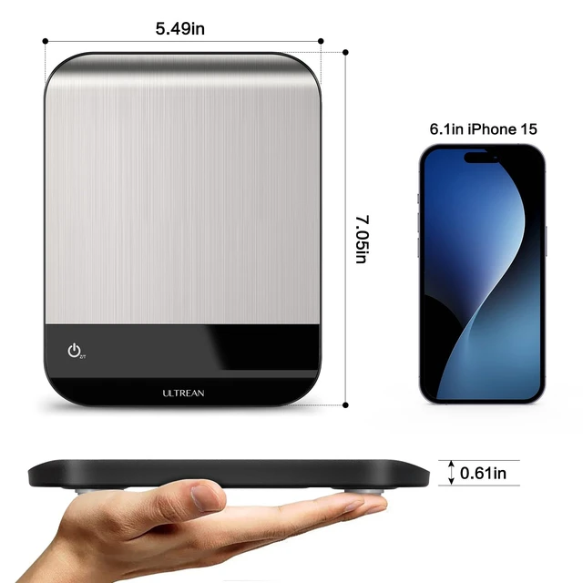 Alt view image 5 of 6 - Smart Food Kitchen Scale with Nutritional Calculator, App for Macro & Calorie Tracking, AI Scan, Digital Grams and Ounces for Weight Loss, Rechargeable, Stainless Steel, 33lb /15kg
