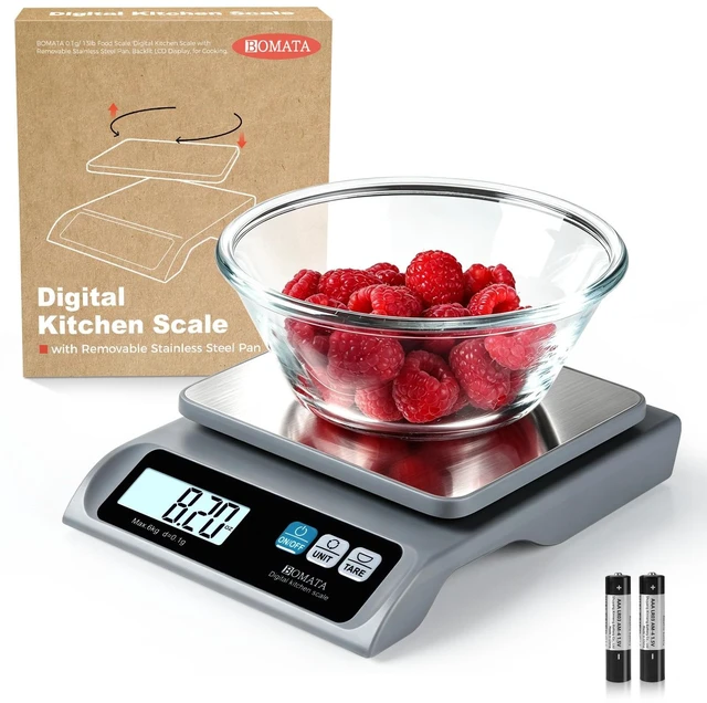 Main image of 13lb/0.1g Precision Digital Food Scale for Kitchen, Grams and Ounces | Removable Pan, Stainless Steel Pan, Backlit LCD Display, Digital Scale for Cooking, Baking B621 Grey