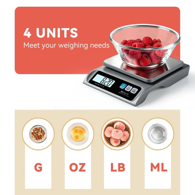 Alt view image 6 of 7 - 13lb/0.1g Precision Digital Food Scale for Kitchen, Grams and Ounces | Removable Pan, Stainless Steel Pan, Backlit LCD Display, Digital Scale for Cooking, Baking B621 Grey