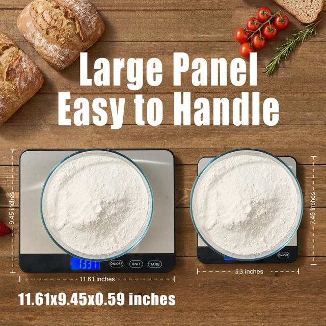 Alt view image 2 of 7 - Food Scale 44lb/20kg, Extra-Large Platform Digital Kitchen Scale, 1g/0.1oz High Precision, Stainless Steel/Tempered Glass, Weight Grams and oz for Cooking Baking Meal Prep Sourdough Bread