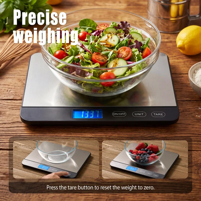 Alt view image 4 of 7 - Food Scale 44lb/20kg, Extra-Large Platform Digital Kitchen Scale, 1g/0.1oz High Precision, Stainless Steel/Tempered Glass, Weight Grams and oz for Cooking Baking Meal Prep Sourdough Bread
