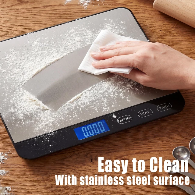 Alt view image 5 of 7 - Food Scale 44lb/20kg, Extra-Large Platform Digital Kitchen Scale, 1g/0.1oz High Precision, Stainless Steel/Tempered Glass, Weight Grams and oz for Cooking Baking Meal Prep Sourdough Bread