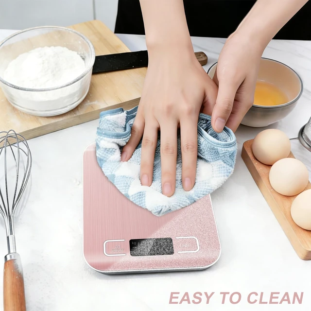 Alt view image 7 of 7 - Food Scale, 11lb Kitchen Scale, 0.05oz/1g Weight Grams and Ounces, Pink | 6 Conversion units,Automatic overload,Low battery warning modes,2*AAA Batteries,for Baking, Cooking,Dieting and Meal Prep