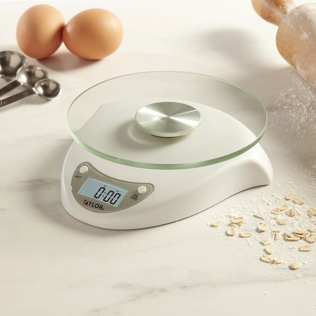 Alt view image 2 of 6 - Digital Kitchen Scale with Glass Platform, Tare Button, and Plastic Body Weighs up to 11 Pounds Capacity, White