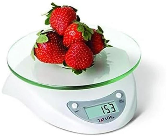Main image of Digital Kitchen Scale with Glass Platform, Tare Button, and Plastic Body Weighs up to 11 Pounds Capacity, White