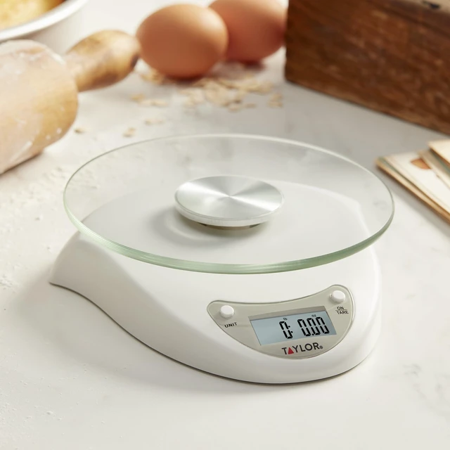 Alt view image 3 of 6 - Digital Kitchen Scale with Glass Platform, Tare Button, and Plastic Body Weighs up to 11 Pounds Capacity, White