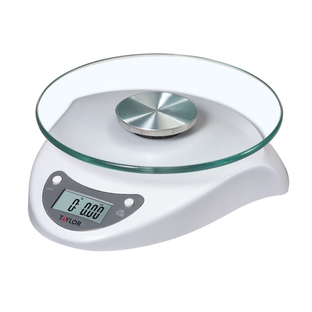 Alt view image 4 of 6 - Digital Kitchen Scale with Glass Platform, Tare Button, and Plastic Body Weighs up to 11 Pounds Capacity, White
