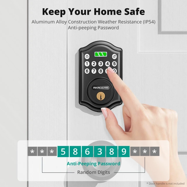 Alt view image 5 of 7 - Keyless Entry Door Lock, Keypad Deadbolt, Matte Black | Electronic Keypad Lock, 300 PIN Codes, Auto Lock, Anti-Peeping Password, Low Battery Alarm, Battery Power Indicator