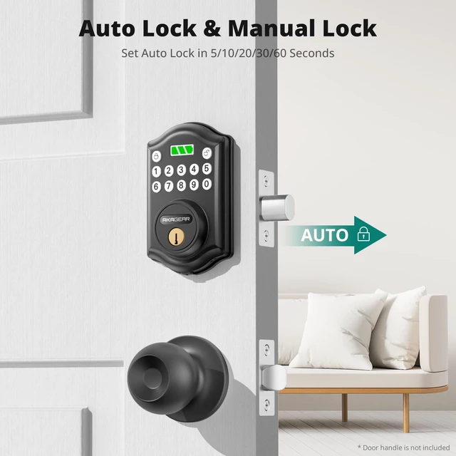 Alt view image 4 of 7 - Keyless Entry Door Lock, Keypad Deadbolt, Matte Black | Electronic Keypad Lock, 300 PIN Codes, Auto Lock, Anti-Peeping Password, Low Battery Alarm, Battery Power Indicator