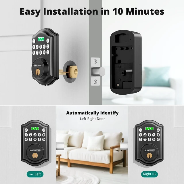 Alt view image 6 of 7 - Keyless Entry Door Lock, Keypad Deadbolt, Matte Black | Electronic Keypad Lock, 300 PIN Codes, Auto Lock, Anti-Peeping Password, Low Battery Alarm, Battery Power Indicator
