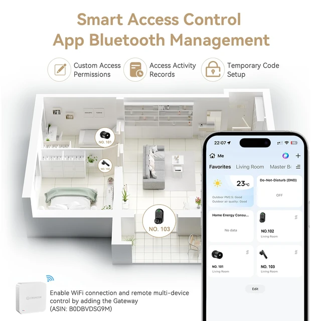 Alt view image 5 of 7 - 350K 5-in-1 Smart Fingerprint Door Knob with Keypad, Black | Keyless entry with app control, 100 passcodes, auto-lock, privacy and passage modes; easy install for front door or bedroom