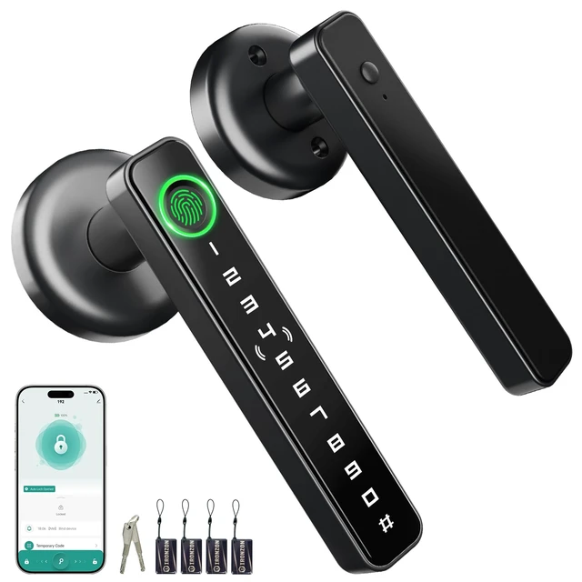 Main image of 5-in-1 Smart Fingerprint Door Handle Lock with Code,NFC,App Control | Fingerprint Door knob with Keypad, Keyless Entry, Privacy, Auto-Lock, Easy to Install For bedroom, Interior, Front door