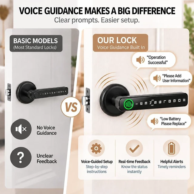 Alt view image 4 of 7 - 5-in-1 Smart Fingerprint Door Handle Lock with Code,NFC,App Control | Fingerprint Door knob with Keypad, Keyless Entry, Privacy, Auto-Lock, Easy to Install For bedroom, Interior, Front door