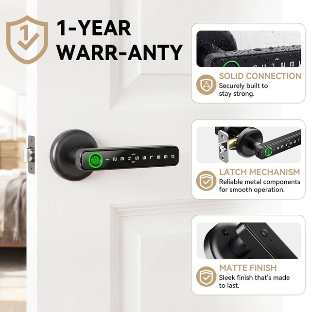 Alt view image 5 of 7 - 5-in-1 Smart Fingerprint Door Handle Lock with Code,NFC,App Control | Fingerprint Door knob with Keypad, Keyless Entry, Privacy, Auto-Lock, Easy to Install For bedroom, Interior, Front door
