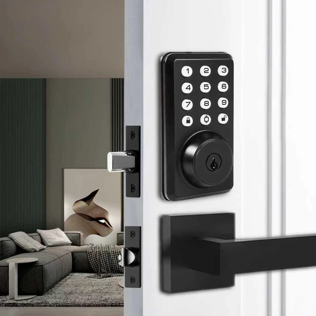 Main image of Digital Door Lock with Handle, Keypad Door Lock with Handle Set - Voice-Prompt Guided Smart Lock, Built-in Doorbell for Front Door, Screen Door Handle with Lock Compatible, Matte Black