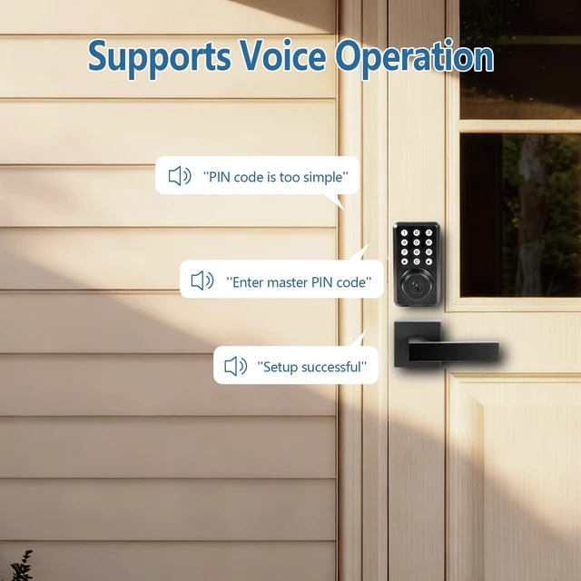 Alt view image 3 of 6 - Digital Door Lock with Handle, Keypad Door Lock with Handle Set - Voice-Prompt Guided Smart Lock, Built-in Doorbell for Front Door, Screen Door Handle with Lock Compatible, Matte Black