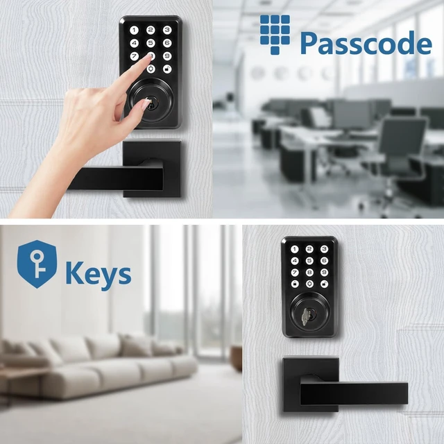 Alt view image 2 of 6 - Digital Door Lock with Handle, Keypad Door Lock with Handle Set - Voice-Prompt Guided Smart Lock, Built-in Doorbell for Front Door, Screen Door Handle with Lock Compatible, Matte Black