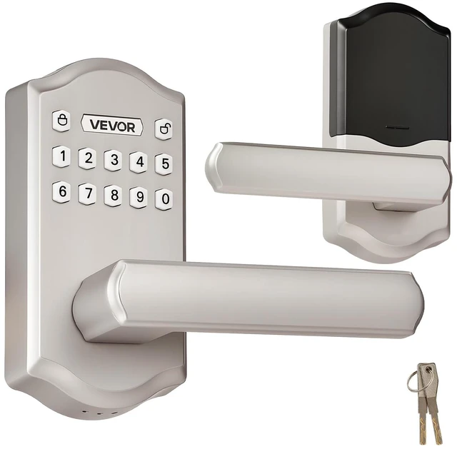 Main image of Keyless Entry Door Lock with Handle, Electronic Lever Door Handle with Keypad, Customizable User Codes, Keyed Entry, Auto Lock, Anti-Peeking Password, Backlit Keypad, for Home, Satin Nickel