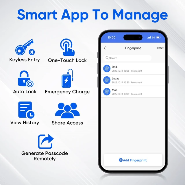 Alt view image 3 of 7 - Smart Keypad Door Lock, Keyless Entry Digital Lock with APP/Watch Control | Fingerprint Touchscreen Keypad Auto Lock Deadbolt, Voice Unlock, Auto Left/Right Detection Easy Installation for Home, Doors