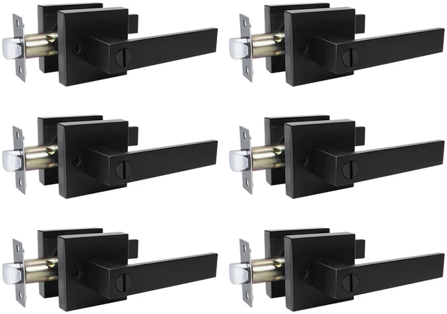 Main image of Matte Black Door Handles Privacy Door Levers, Keyless Interior Door Knobs Square Door Levers Heavy Duty Door Locks for Bedroom Bathroom, Reversible Flat Levers (6, Black)