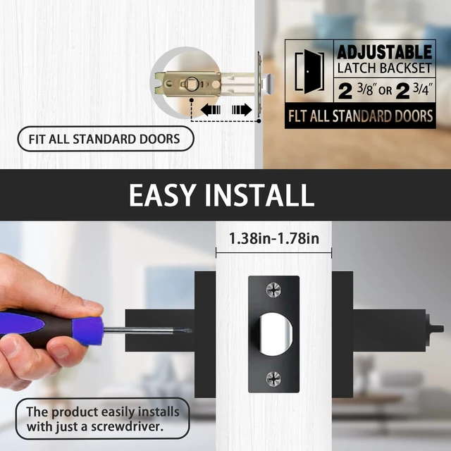 Alt view image 2 of 7 - Matte Black Door Handles Privacy Door Levers, Keyless Interior Door Knobs Square Door Levers Heavy Duty Door Locks for Bedroom Bathroom, Reversible Flat Levers (6, Black)
