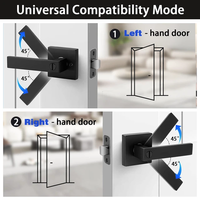 Alt view image 4 of 7 - Matte Black Door Handles Privacy Door Levers, Keyless Interior Door Knobs Square Door Levers Heavy Duty Door Locks for Bedroom Bathroom, Reversible Flat Levers (6, Black)