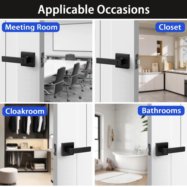 Alt view image 6 of 7 - Matte Black Door Handles Privacy Door Levers, Keyless Interior Door Knobs Square Door Levers Heavy Duty Door Locks for Bedroom Bathroom, Reversible Flat Levers (6, Black)