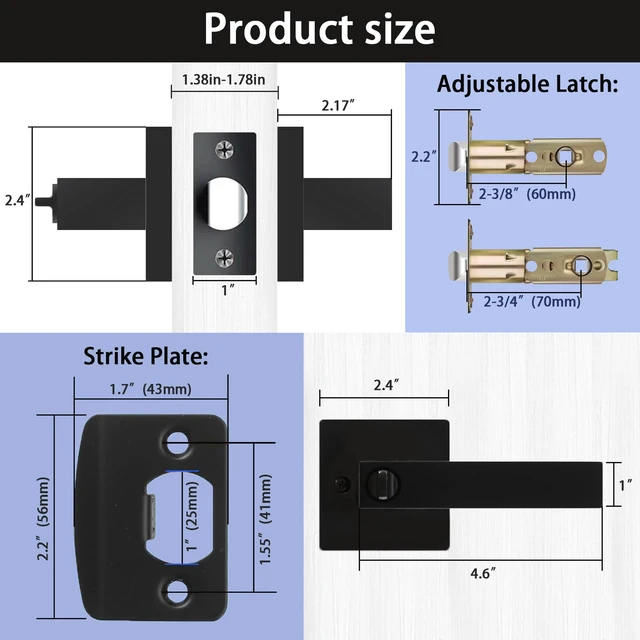 Alt view image 7 of 7 - Matte Black Door Handles Privacy Door Levers, Keyless Interior Door Knobs Square Door Levers Heavy Duty Door Locks for Bedroom Bathroom, Reversible Flat Levers (6, Black)