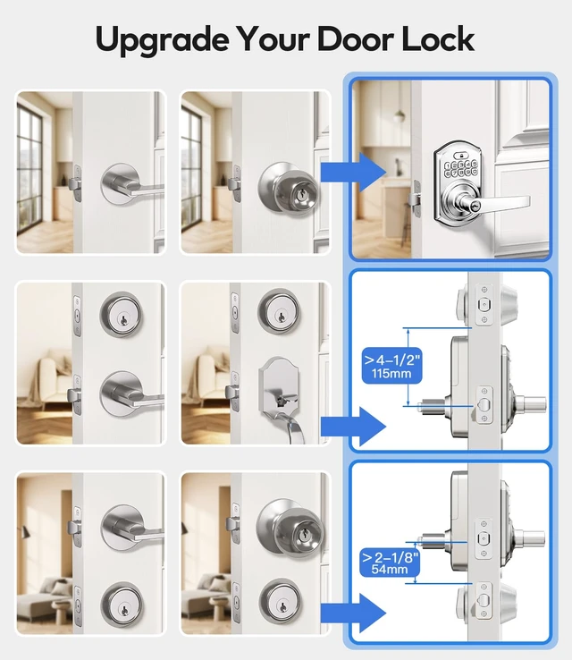 Alt view image 6 of 7 - TE019 Smart Keypad Door Lock with Handle for Front Door, Satin Nickel | App & Keyless Entry, Great for Rentals, ANSI Grade 3 Security, IP55 Weatherproof, Auto-Lock,Low Power Alerts, Easy Install
