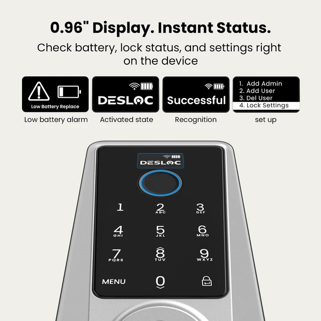 Alt view image 5 of 7 - WiFi Fingerprint Smart Keypad Door Lock D110 Plus with App Control | Front Door Smart Lock with Remote Access, Voice Control, Visual Display, Backlit, BHMA Grade 3, IP54, Auto-Lock, Silver