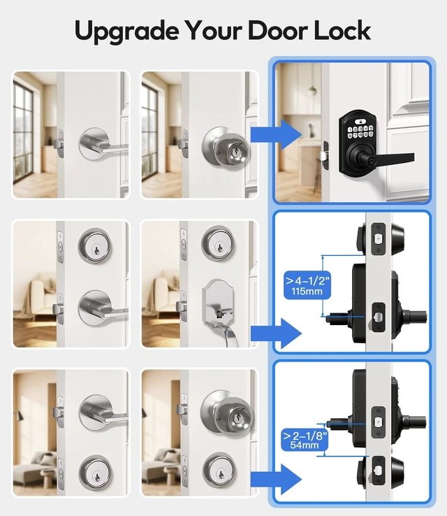 Alt view image 6 of 7 - TE019 Smart Keypad Door Lock with Handle for Front Door, Matte Black | App & Keyless Entry, Great for Rentals, ANSI Grade 3 Security, IP55 Weatherproof, Auto-Lock,Low Power Alerts, Easy Install