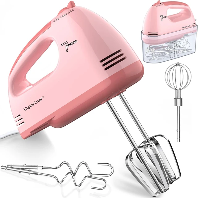 Main image of Electric Hand Mixer with Storage Box, Ultra Power Kitchen Hand Mixer With 7-Speed & 5 Stainless Steel Accessories for Whipping Dough, Cream, Cake, Dishwasher Safe, LIGHT PINK BOX