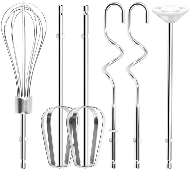 Main image of Hand Mixer Beater Attachments for OVENTE 5-Speed HM151 Series Hand Mixer | Including Replacement Beaters, Whisk, Mixing Rod and Dough Hook, Stainless Steel Hand Mixer Accessories, Set of 6