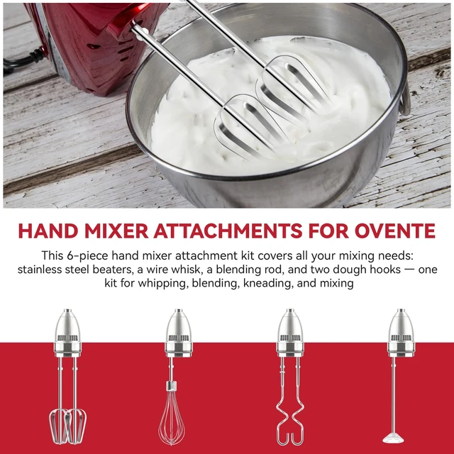 Alt view image 3 of 7 - Hand Mixer Beater Attachments for OVENTE 5-Speed HM151 Series Hand Mixer | Including Replacement Beaters, Whisk, Mixing Rod and Dough Hook, Stainless Steel Hand Mixer Accessories, Set of 6