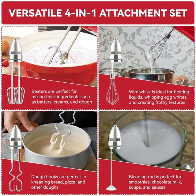 Alt view image 5 of 7 - Hand Mixer Beater Attachments for OVENTE 5-Speed HM151 Series Hand Mixer | Including Replacement Beaters, Whisk, Mixing Rod and Dough Hook, Stainless Steel Hand Mixer Accessories, Set of 6