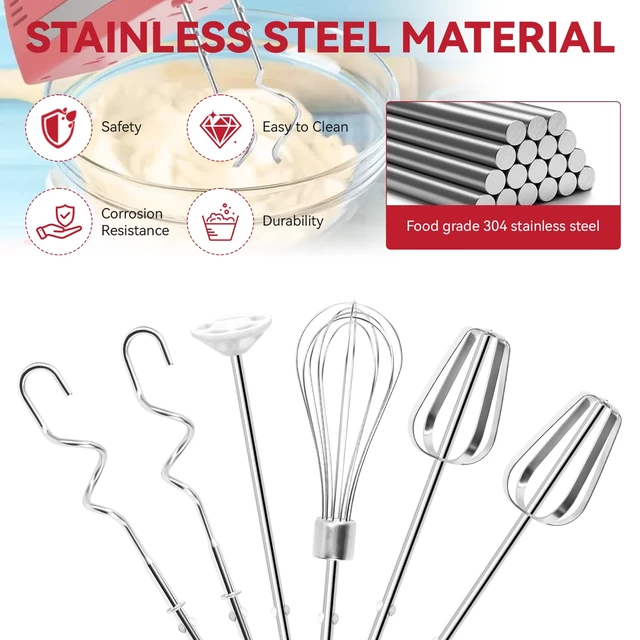 Alt view image 6 of 7 - Hand Mixer Beater Attachments for OVENTE 5-Speed HM151 Series Hand Mixer | Including Replacement Beaters, Whisk, Mixing Rod and Dough Hook, Stainless Steel Hand Mixer Accessories, Set of 6