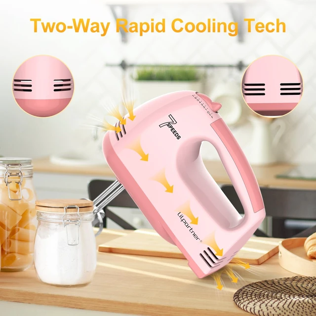 Alt view image 7 of 7 - Electric Hand Mixer with Storage Box, Ultra Power Kitchen Hand Mixer With 7-Speed & 5 Stainless Steel Accessories for Whipping Dough, Cream, Cake, Dishwasher Safe, LIGHT PINK BOX