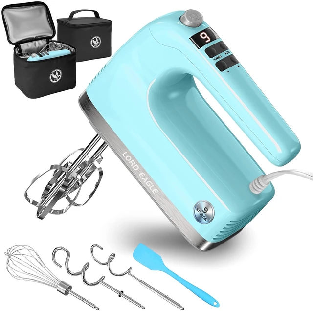 Main image of 9-Speed Digital Hand Mixer Electric Handheld, 500W DC Motor | Kitchen Mixer for Cake Baking, Lightweight Egg Beaters with Stain-resistant & Waterproof Storage Bag & 6 Accessories, Blue
