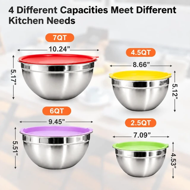 Alt view image 4 of 7 - 7-Speed Electric Hand Mixer,4 Large Stainless Steel Mixing Bowls Set | Handheld Mixers for Kitchen with Whisks Beater,Grater Attachments and Measuring Cup & Spoon