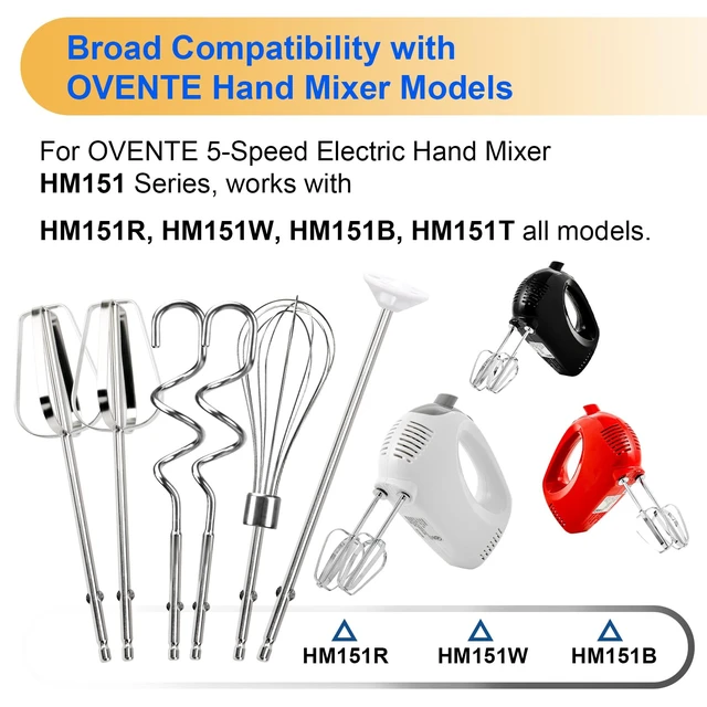 Alt view image 2 of 7 - Hand Mixer Beaters Attachments for OVENTE 5-Speed Electric Hand Mixer HM151 Including Turbo Beater, Stainless Steel Whisk, Dough Hooks, Blending Rod Compatible with HM151R HM151W HM151B HM151T, 6 Pack