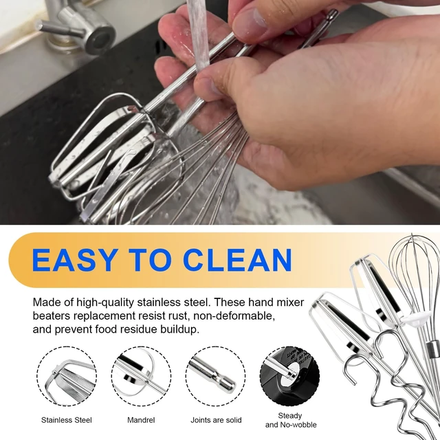 Alt view image 4 of 7 - Hand Mixer Beaters Attachments for OVENTE 5-Speed Electric Hand Mixer HM151 Including Turbo Beater, Stainless Steel Whisk, Dough Hooks, Blending Rod Compatible with HM151R HM151W HM151B HM151T, 6 Pack