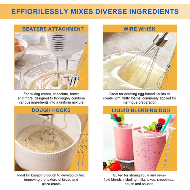 Alt view image 7 of 7 - Hand Mixer Beaters Attachments for OVENTE 5-Speed Electric Hand Mixer HM151 Including Turbo Beater, Stainless Steel Whisk, Dough Hooks, Blending Rod Compatible with HM151R HM151W HM151B HM151T, 6 Pack